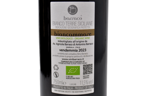 TERRE SICILIANE BIANCO IGT BIOLOGICO "BIANCAMMARE" 2023 - NINO BARRACO