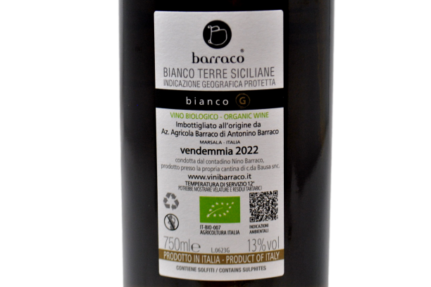 TERRE SICILIANE GRILLO IGT BIOLOGICO "BIANCO G" 2022 - NINO BARRACO