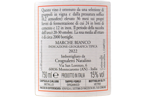 MARCHE BIANCO IGT ELEVATO 36 MESI SUI PROPRI LIEVITI "CAMPO DELLE OCHE" 2022 - FATTORIA SAN LORENZO