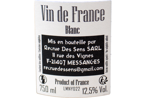 VIN DE FRANCE BLANC "MANON" 2022 - YANN DURIEUX RECRUE DES SENS