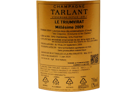 CHAMPAGNE BRUT NATURE "LE TRIUMVIRAT" 2009 - TARLANT