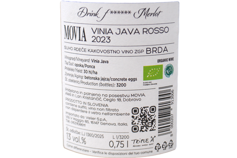 SUHO RDEČE KAKOVOSTNO VINO ZGP VINIA JAVA BIO "DRINK F****** MERLOT" 2023 - MOVIA