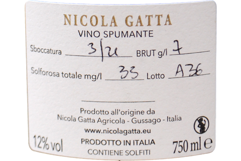 VINO SPUMANTE CUVEE BRUT "OMBRA" 30 LUNE SBOCCATURA MARZO 2021 - NICOLA GATTA