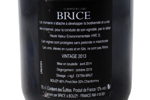 CHAMPAGNE BOUZY GRAND CRU EXTRA BRUT 2013 SBOCCATURA OTTOBRE 2019 - BRICE