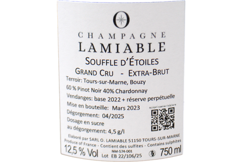 CHAMPAGNE GRAND CRU À TOURS-SUR-MARNE EXTRA BRUT "SOUFFLE D'ÉTOILES" - LAMIABLE