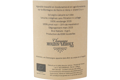 CHAMPAGNE ROSÉ DE SAIGNÉE GRAND CRU BLANC DE NOIRS EXTRA BRUT BIO "L'INCANDESCENT" 2019 - MOUZON LEROUX