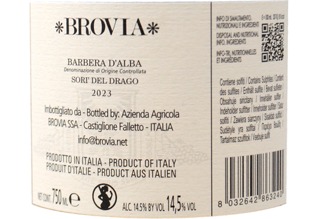 BARBERA D'ALBA DOC "SORÌ DEL DRAGO" 2023 - BROVIA