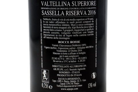 VALTELLINA SUPERIORE RISERVA DOCG SASSELLA NEBBIOLO "ROCCE ROSSE" 2016 - ARPEPE