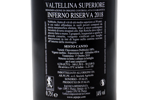 VALTELLINA SUPERIORE RISERVA DOCG INFERNO NEBBIOLO "SESTO CANTO" 2018 - ARPEPE