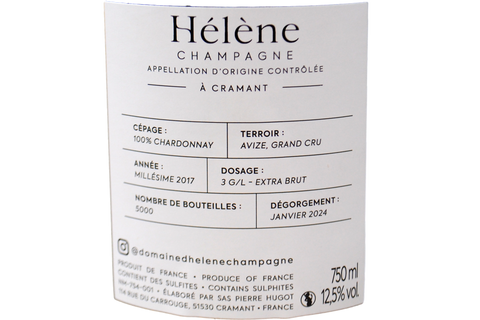 CHAMPAGNE BLANC DE BLANCS AVIZE GRAND CRU MILLÉSIME 2017 - DOMAINE D'HÉLÈNE