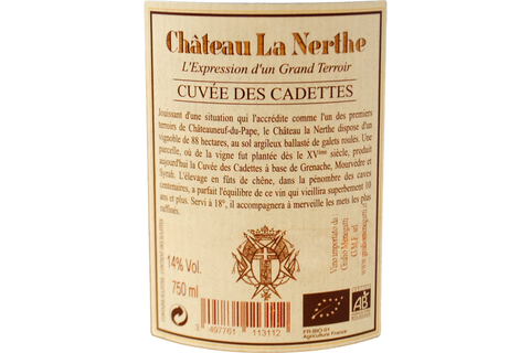 CHÂTEAUNEUF-DU-PAPE "CUVÉE DES CADETTES" 2013 - CHÂTEAU LA NERTHE