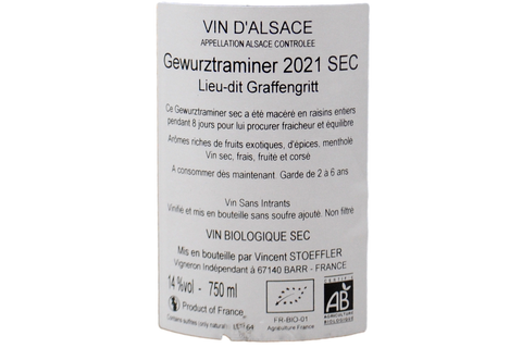 GEWURZTRAMINER LIEU-DIT- GRAFFENGRITT SEC 2021 BIO - VINCENT STOEFFLER