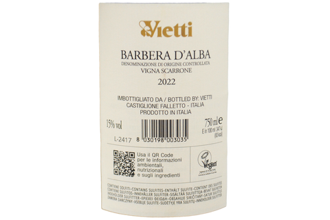 BARBERA D'ALBA BIO DOC "VIGNA SCARRONE" 2022 - VIETTI