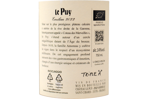 VIN DE BORDEAUX COTEAU DES MERVEILLES BIO "EMILIEN" 2022 - CHATEAU LE PUY