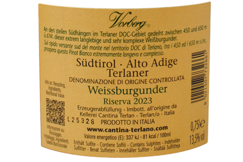 TYROL DU SUD TERLAN DOC PINOT BIANCO RESERVE "VORBERG" 2019 - KELLEREI TERLAN