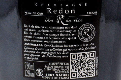 CHAMPAGNE PREMIER CRU A TREPAIL BRUT NATURE "UN R DE RIEN" - CHAMPAGNE PASCAL REDON