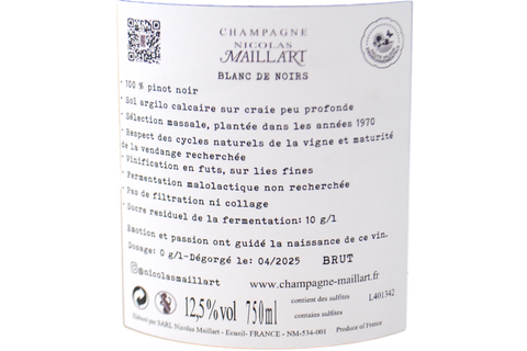 CHAMPAGNE VILLERS ALLERAND PREMIER CRU BLANC DE NOIRS BRUT NATURE "LES AUGES" 2020 - NICOLAS MAILLART
