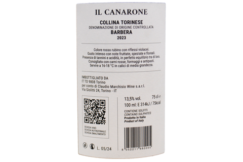 COLLINA TORINESE BARBERA DOC "IL CANARONE" 2023 - CLAUDIO MARCHISIO WINE