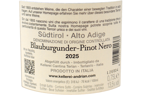 ALTO ADIGE DOC PINOT NERO 2025 - KELLEREI ANDRIAN