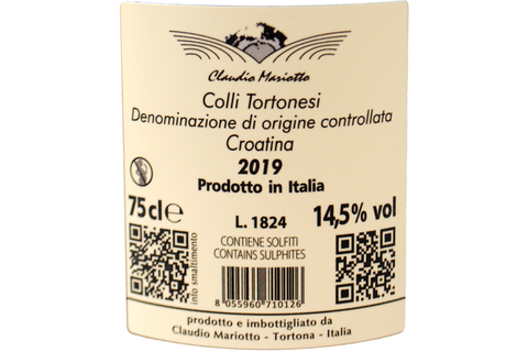 CROATINA COLLI TORTONESI DOC "MONTEMIRANO" 2019 - CLAUDIO MARIOTTO