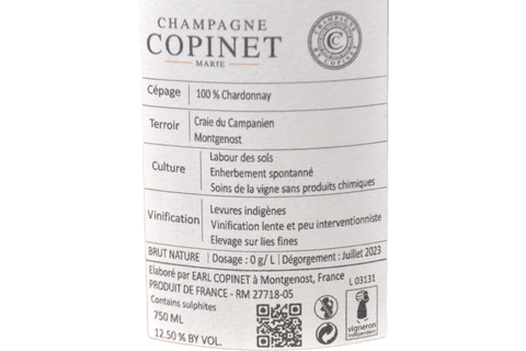 CHAMPAGNE BRUT NATURE "NOS PAS DANS... LA CRAIE" 100% CHARDONNAY - MARIE COPINET