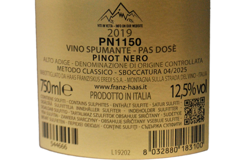 ALTO ADIGE PINOT NERO METODO CLASSICO DOC PAS DOSE "PN1150" 2019 - FRANZ HAAS