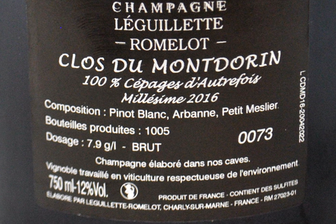 CHAMPAGNE BRUT “LE CLOS DU MONTDORIN” 2016 - CHAMPAGNE LEGUILLETTE ROMELOT