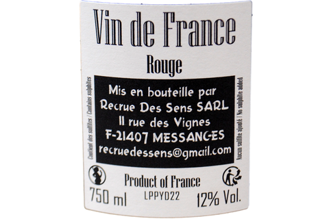 VIN DE FRANCE ROUGE "LES 1 ER PONTS" 2022 - YANN DURIEUX RECRUE DES SENS