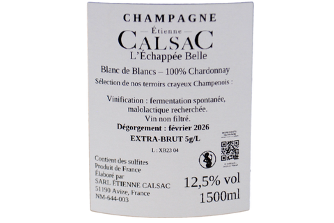 CHAMPAGNE EXTRA BRUT BLANC DE BLANCS "L'ÉCHAPPÉE BELLE" MAGNUM - ÉTIENNE CALSAC