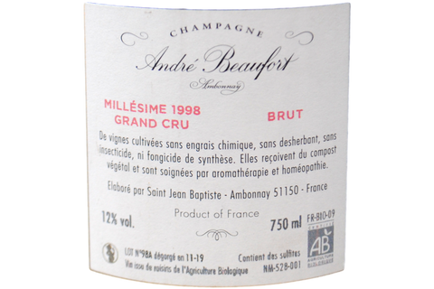 CHAMPAGNE BRUT GRAND CRU "AMBONNAY" MILLESIME 1998 (DEGORGEMENT TARDIF 11/ 2019) - ANDRE BEAUFORT