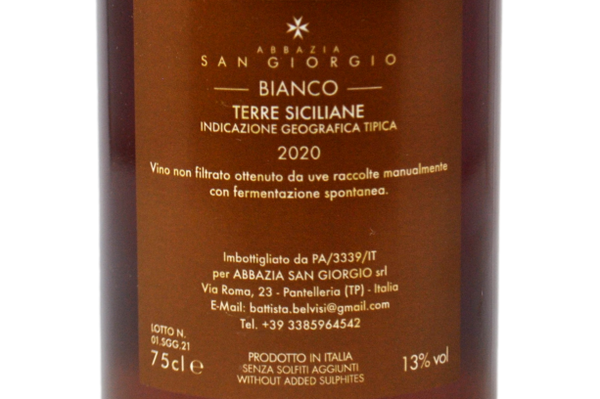 TERRE SICILIANE IGT BIANCO NON FILTRATO "CANTODELGRILLO" 2020 - ABBAZIA SAN GIORGIO
