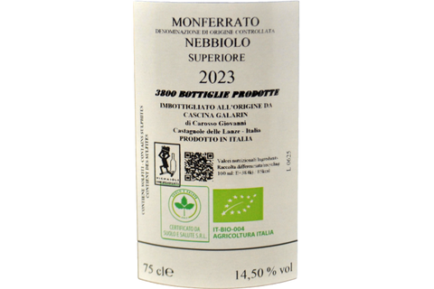 MONFERRATO NEBBIOLO SUPERIORE BIO DOC "CROCEVIA" 2023 - CASCINA GALARIN