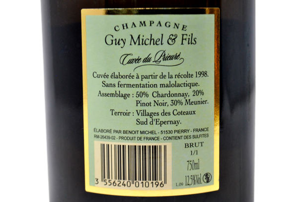 CHAMPAGNE BRUT MILLÉSIME 1998 VINOTHEQUE "CUVÉE DU PRIEURÉ" - GUY MICHEL ET FILS