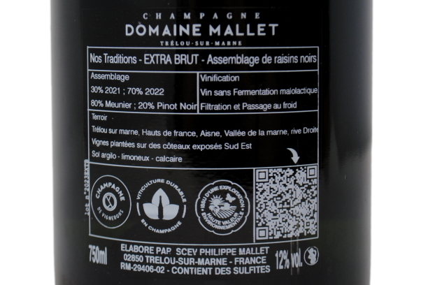 CHAMPAGNE EXTRA BRUT BLANC DE NOIRS "NOS TRADITIONS" - DOMAINE MALLET
