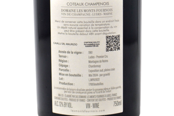 COTEAUX CHAMPENOIS BLANC LUDES PREMIER CRU 2022 - DOMAINE LES MONTS FOURNOIS