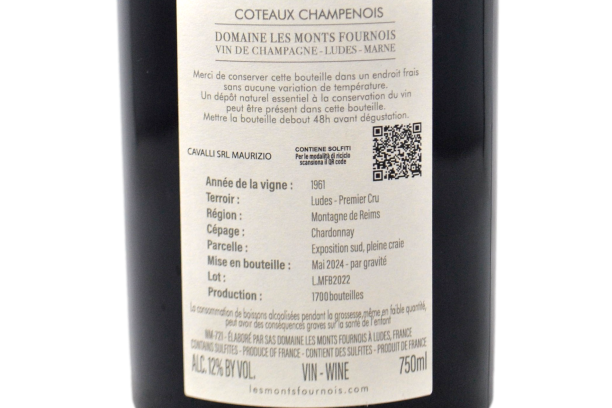 COTEAUX CHAMPENOIS BLANC LUDES PREMIER CRU 2022 - DOMAINE LES MONTS FOURNOIS