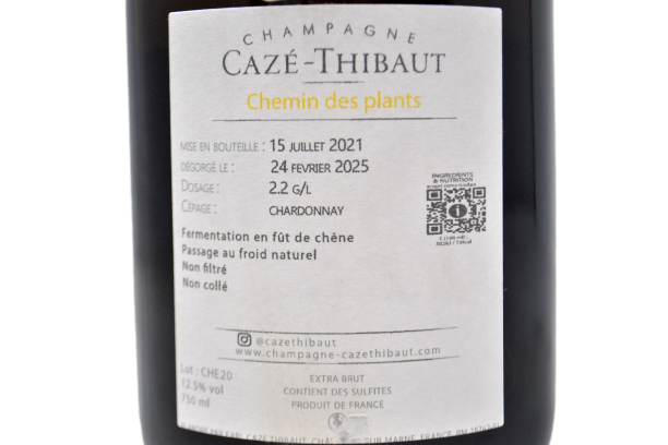 CHAMPAGNE BLANC DE BLANCS EXTRA BRUT "CHEMIN DES PLANTS" 2020 - CAZÉ THIBAUT