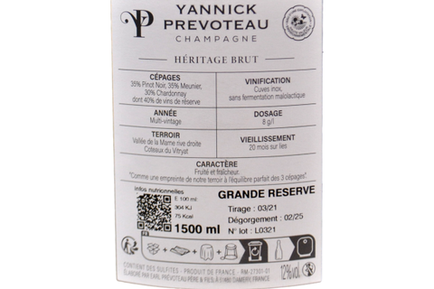 CHAMPAGNE BRUT "CUVÉE HÉRITAGE" MAGNUM ASTUCCIATO - YANNICK PREVOTEAU