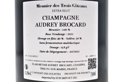 CHAMPAGNE BLANC DE NOIRS EXTRA BRUT "LE MEUNIER DES TROIS CÔTEAUX" BASE 2021 - AUDREY BROCARD