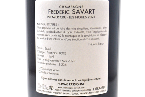 CHAMPAGNE ECUEIL PREMIER CRU BLANC DE NOIRS EXTRA BRUT "LE NOUES" 2021 - FREDERIC SAVART