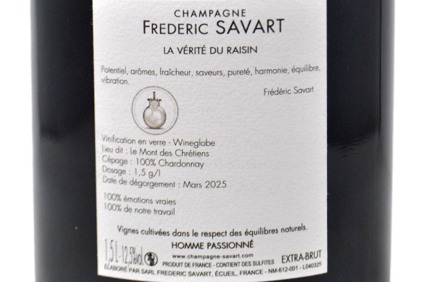 CHAMPAGNE ÉCUEIL PREMIER CRU BLANC DE BLANCS EXTRA BRUT "LE MONT DES CHRÉTIENS" 2019 MAGNUM - FREDERIC SAVART