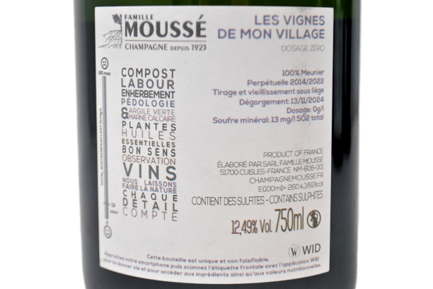 CHAMPAGNE BLANC DE NOIRS DOSAGE ZÉRO "LES VIGNES DE MON VILLAGE" - MOUSSÉ