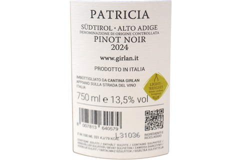 SÜDTIROL ALTO ADIGE DOC PINOT NOIR "PATRICIA" 2024 - KELLEREI GIRLAN