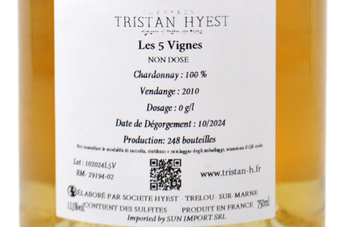 CHAMPAGNE BLANC DE BLANCS NON DOSE "LES 5 VIGNES" MILLE 2009 (160 BOUTEILLES PRODUITES) - TRISTAN HYEST