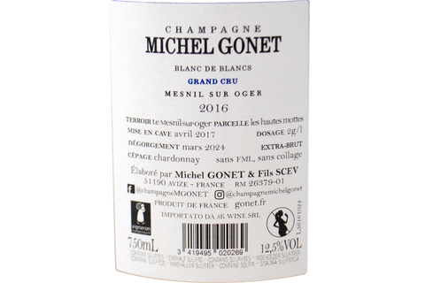 CHAMPAGNE ZERO DOSAGE BLANC DE BLANCS GRAND CRU MESNIL SUR OGER MILLESIME 2016 - MICHEL GONET