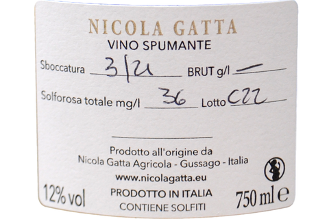 VINO SPUMANTE BLANC DE BLANCS NATURE 50 LUNE SBOCCATURA MARZO 2021 - NICOLA GATTA