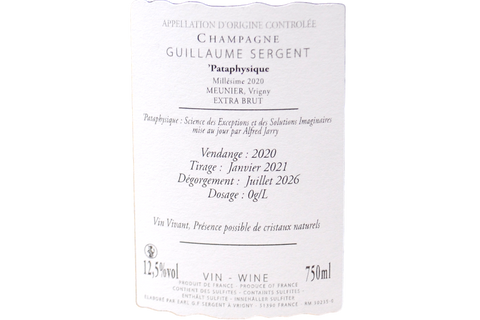 CHAMPAGNE BLANC DE NOIRS PREMIER CRU EXTRA BRUT "'PATAPGYSIQUE" 2020 - GUILLAUME SERGENT