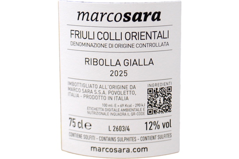 FRIULI COLLI ORIENTALI DOC RIBOLLA GIALLA 2025 - MARCO SARA