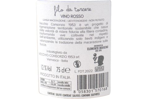 VINO ROSSO NON FILTRATO "FILO DA TORCERE" 2022 - VECCHIO CONSORZIO 1953