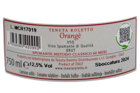 METODO CLASSICO ROSÉ BRUT 60 MESI "ORANGÈ" - TENUTA ROLETTO